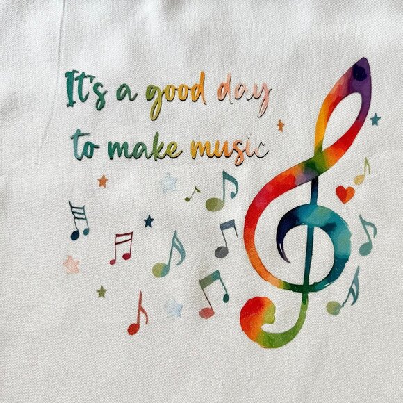 Rainbow Treble Clef Music Tote Bag Its a Good Day to Make Music Canvas - Picture 3 of 6